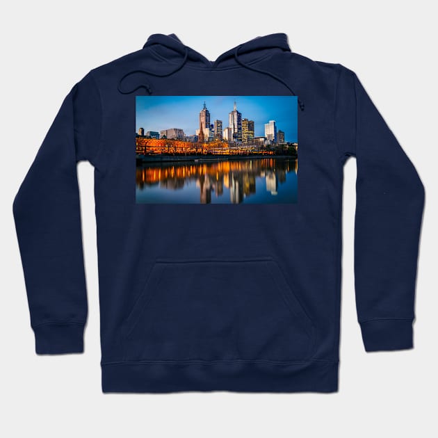 Blue Hour Melbourne Cityscape at Sunset Hoodie by Design A Studios